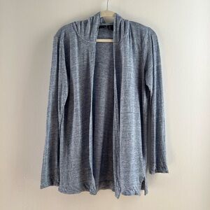 Tahari Women's Size M 100% Linen Cardigan Hoodie Blue Lightweight Open Front